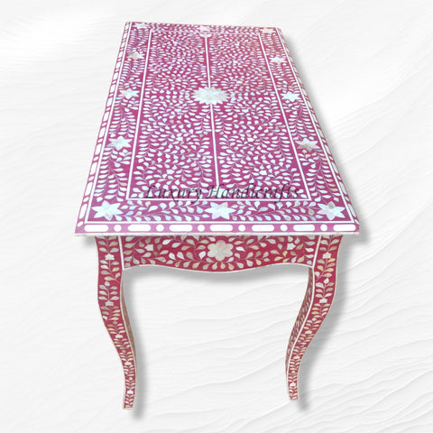 Curved Mother of Pearl Inlay Desk Floral Burgundy