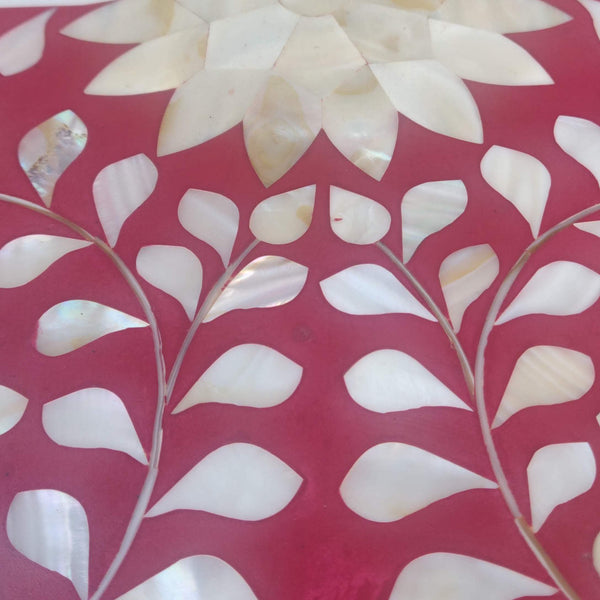 Curved Mother of Pearl Inlay Desk Floral Burgundy