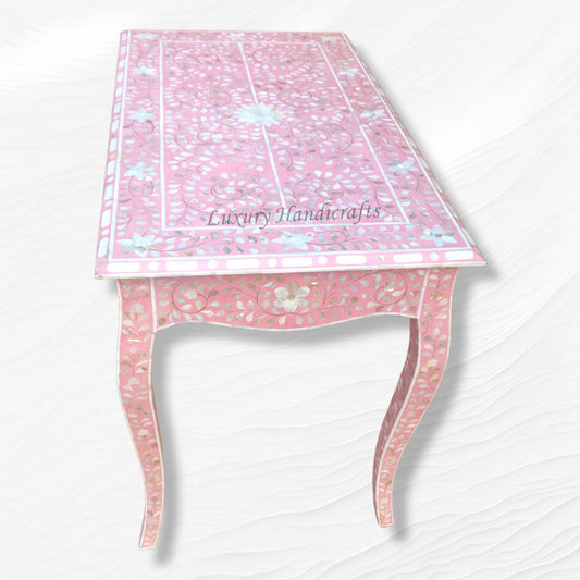 Curved Mother of Pearl Inlay Desk Floral Pink