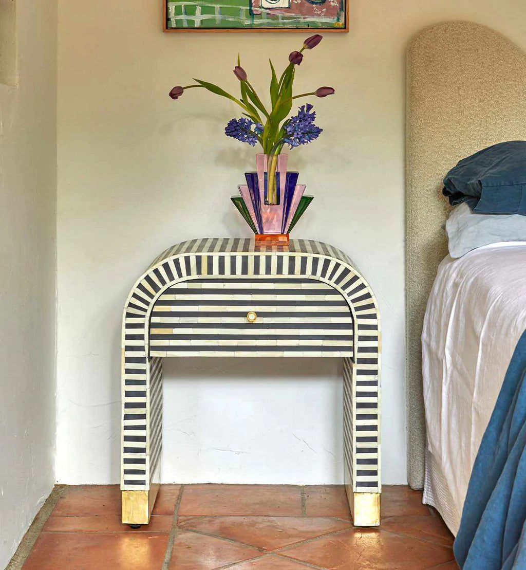 Waterfall Bone Inlay Bedside Black