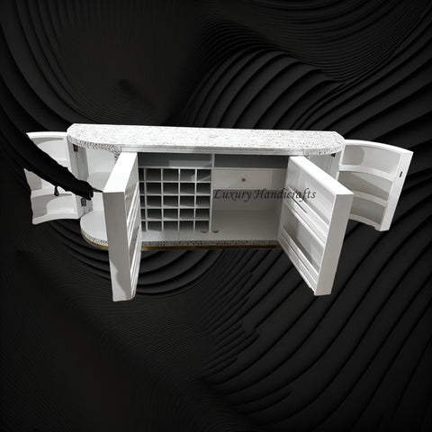 Floral MOP Inlay Bar Cabinet White