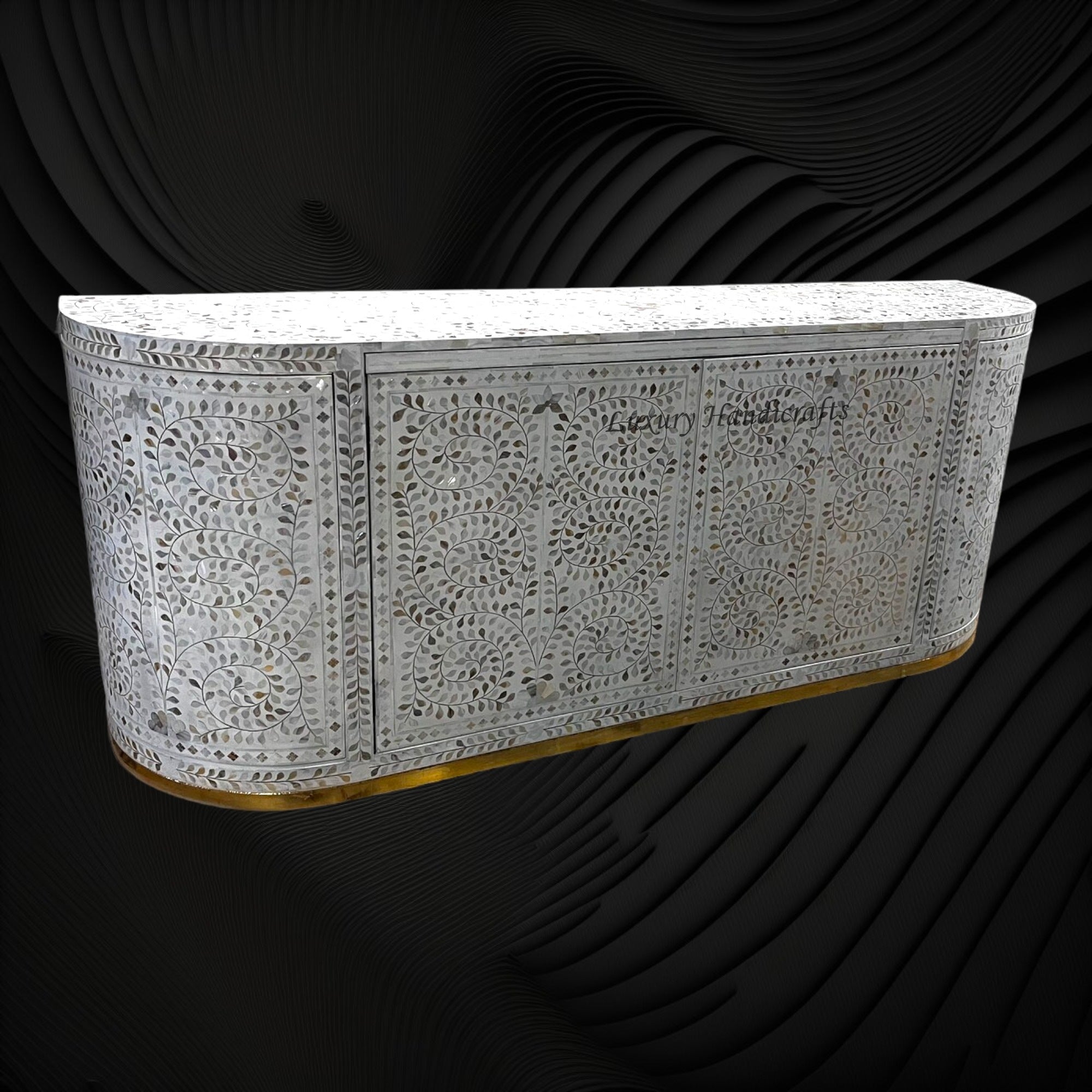 Floral MOP Inlay Bar Cabinet White