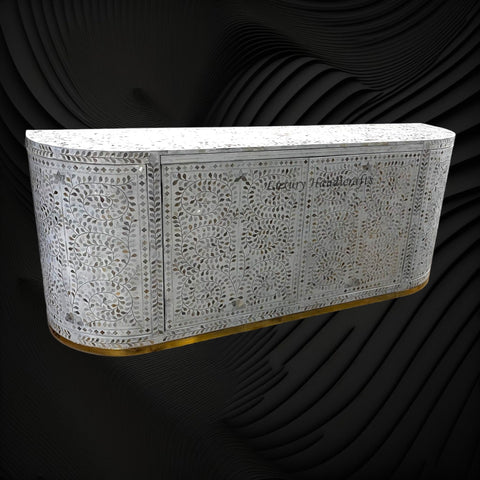 Floral MOP Inlay Bar Cabinet White