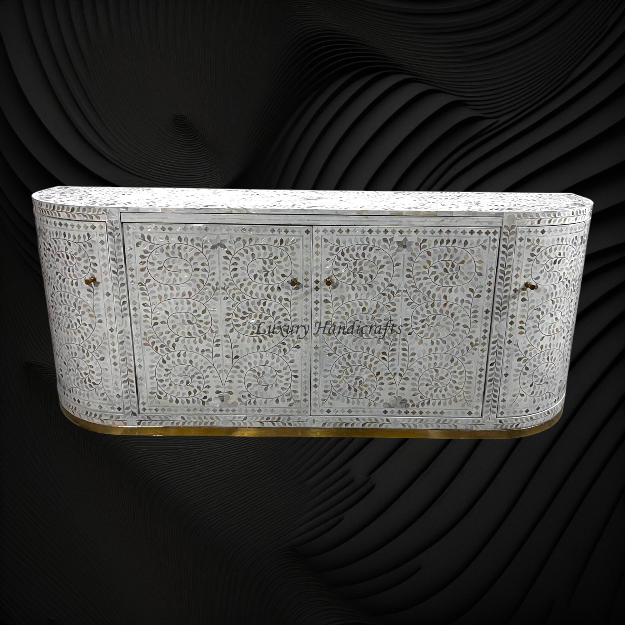 Floral MOP Inlay Bar Cabinet White