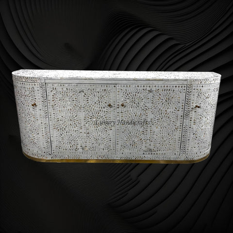 Floral MOP Inlay Bar Cabinet White