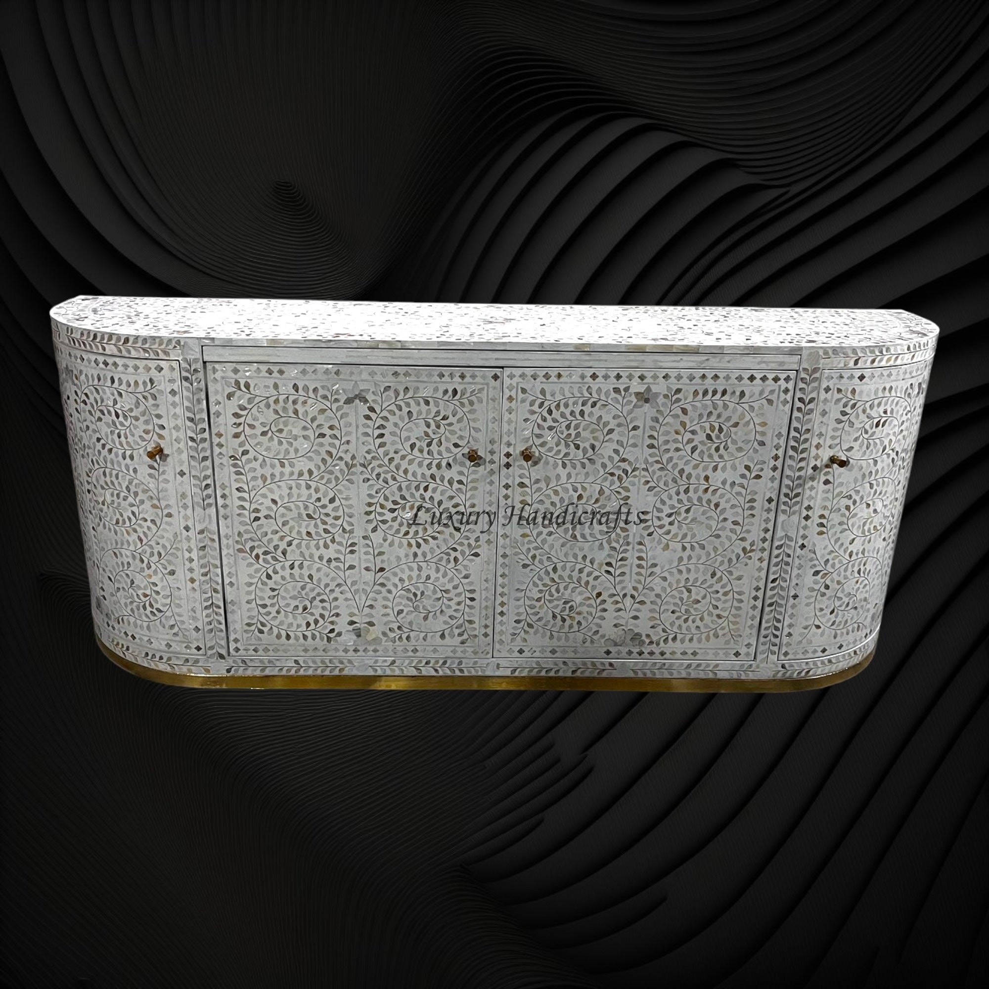 Floral MOP Inlay Bar Cabinet White