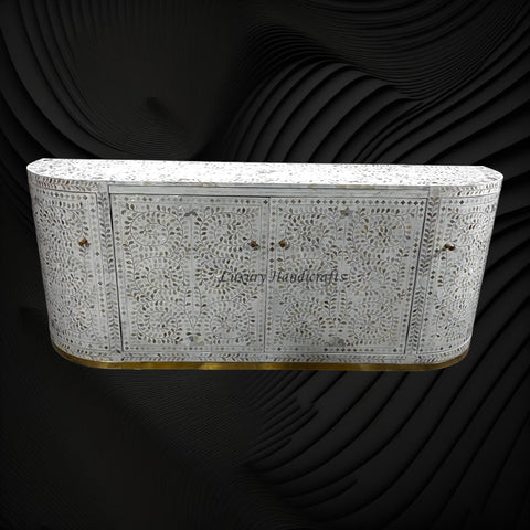 Floral MOP Inlay Bar Cabinet White