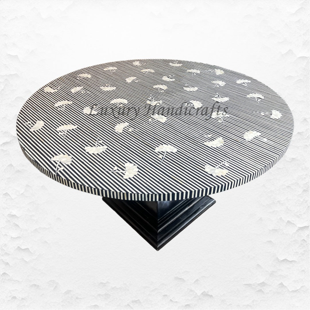 Ada Bone Inlay Round Dining Table Black