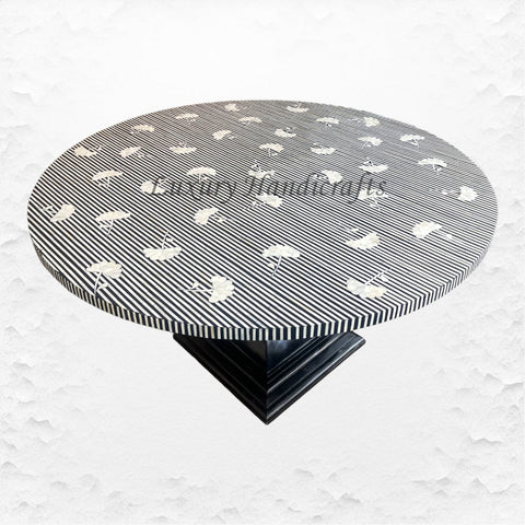 Ada Bone Inlay Round Dining Table Black
