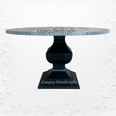 Ada Bone Inlay Round Dining Table Black