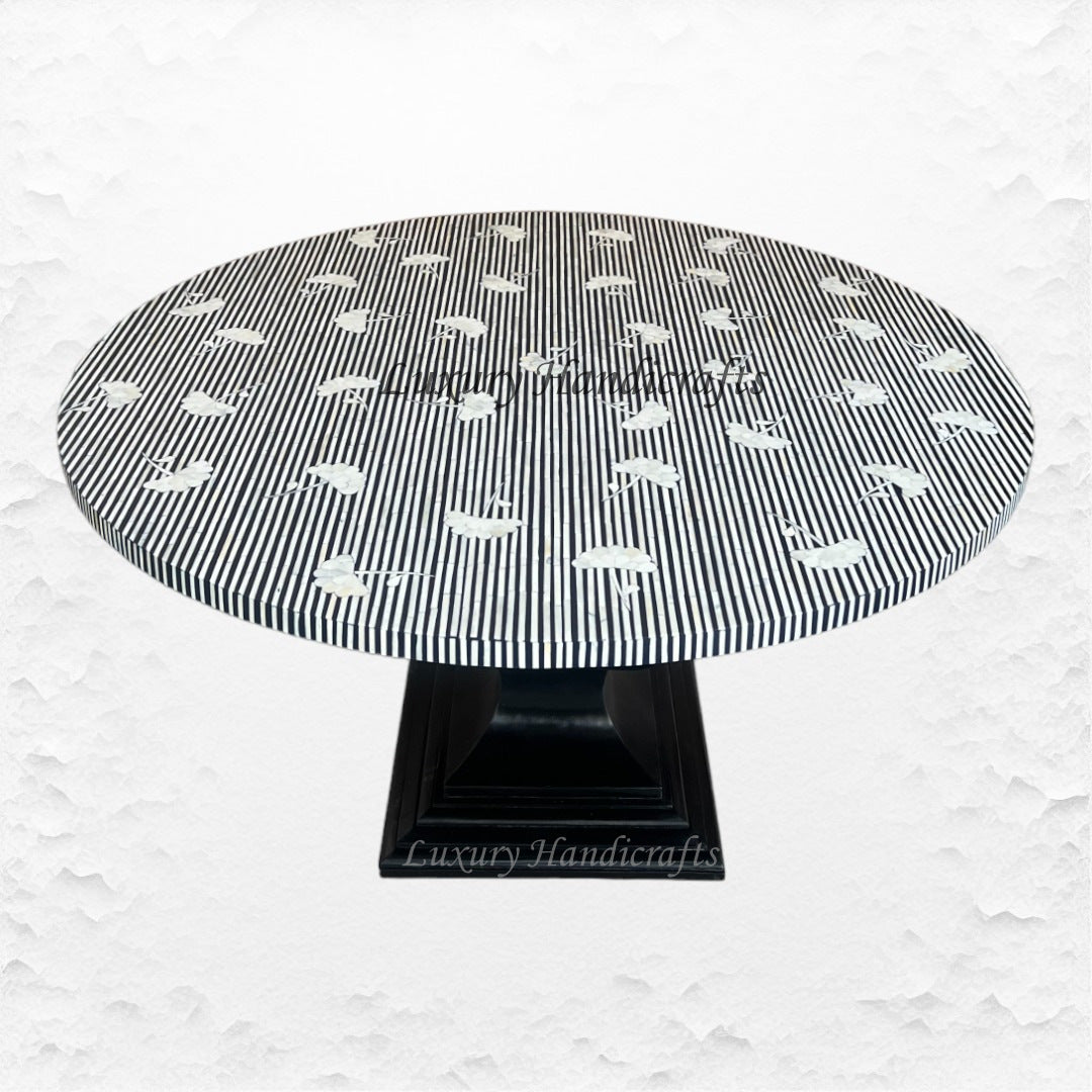 Ada Bone Inlay Round Dining Table Black