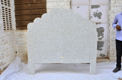 Floral Bone Inlay Headboard Grey