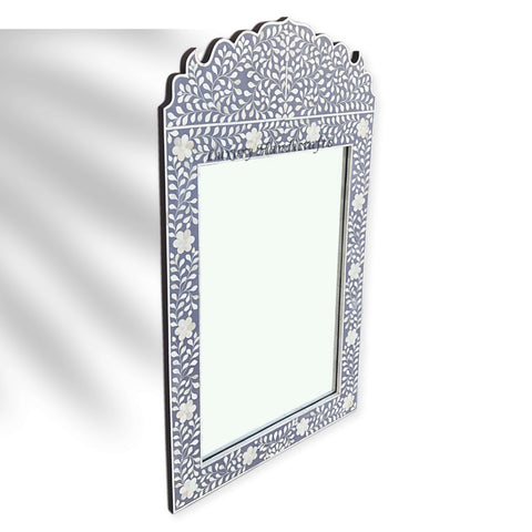 Floral Bone Inlay Crested Mirror Grey