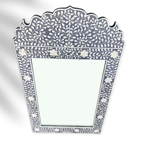 Floral Bone Inlay Crested Mirror Grey