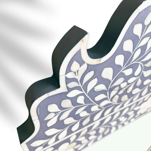Floral Bone Inlay Crested Mirror Grey