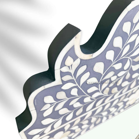 Floral Bone Inlay Crested Mirror Grey