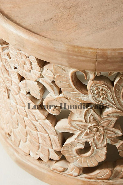 Handcarved Floral Coffee Table Natural Brown