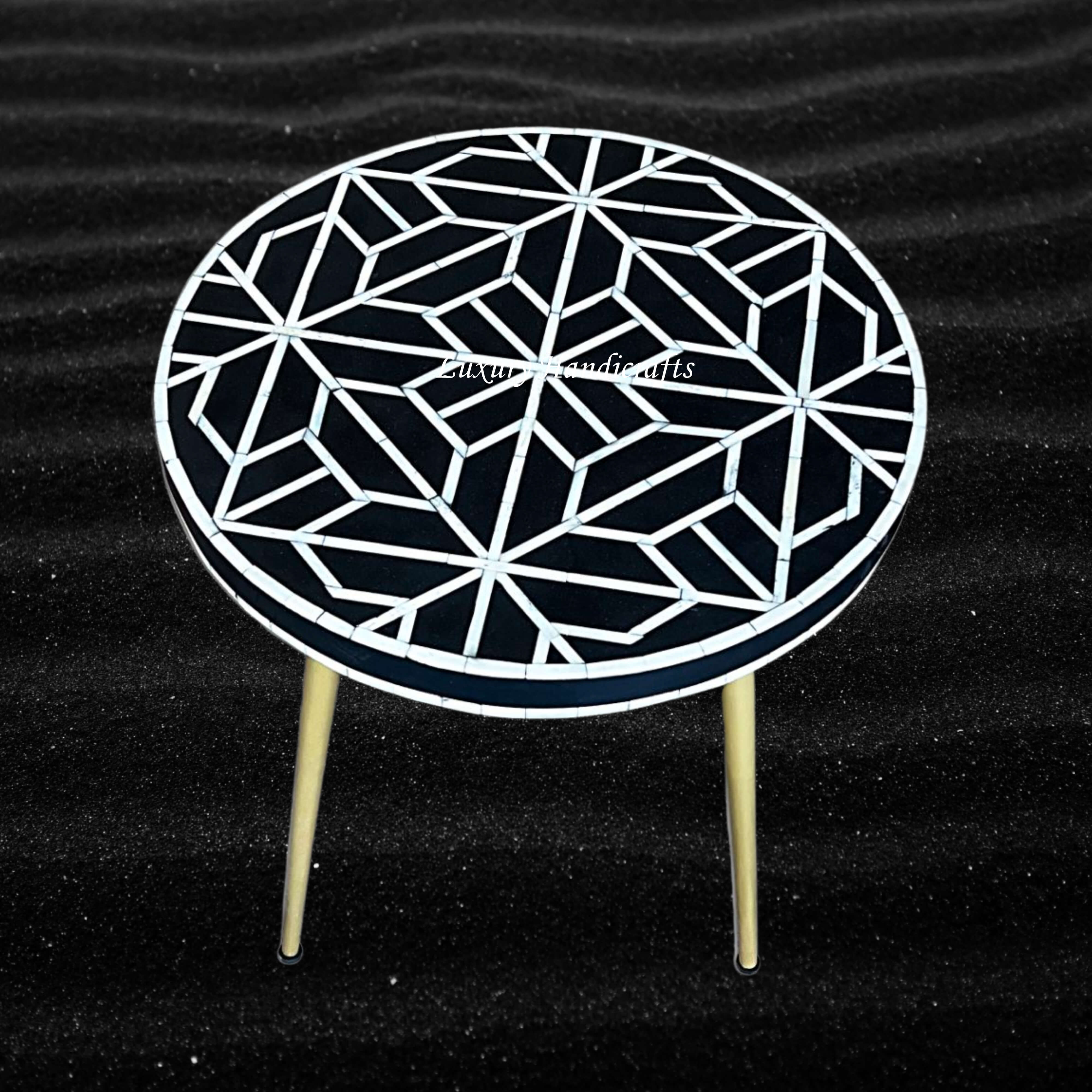 Bone Inlay Circular Table FUSION Geometric Bone Inlay Round Side Table – Luxury Handicrafts