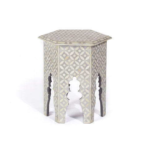 Bone Inlay Geometric Design Hexagonal Table Grey