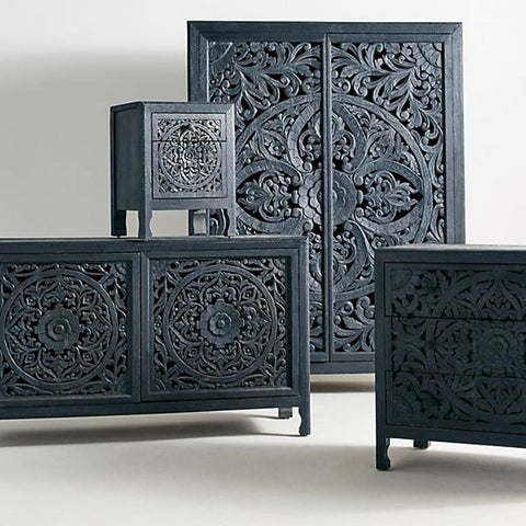 Luxury Handcarved Lombok 3 Drawer Dresser Indigo