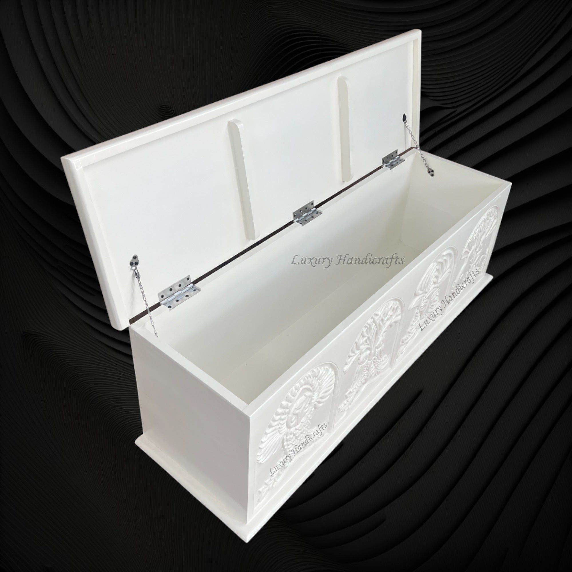 Handcarved Menagerie Trunk White