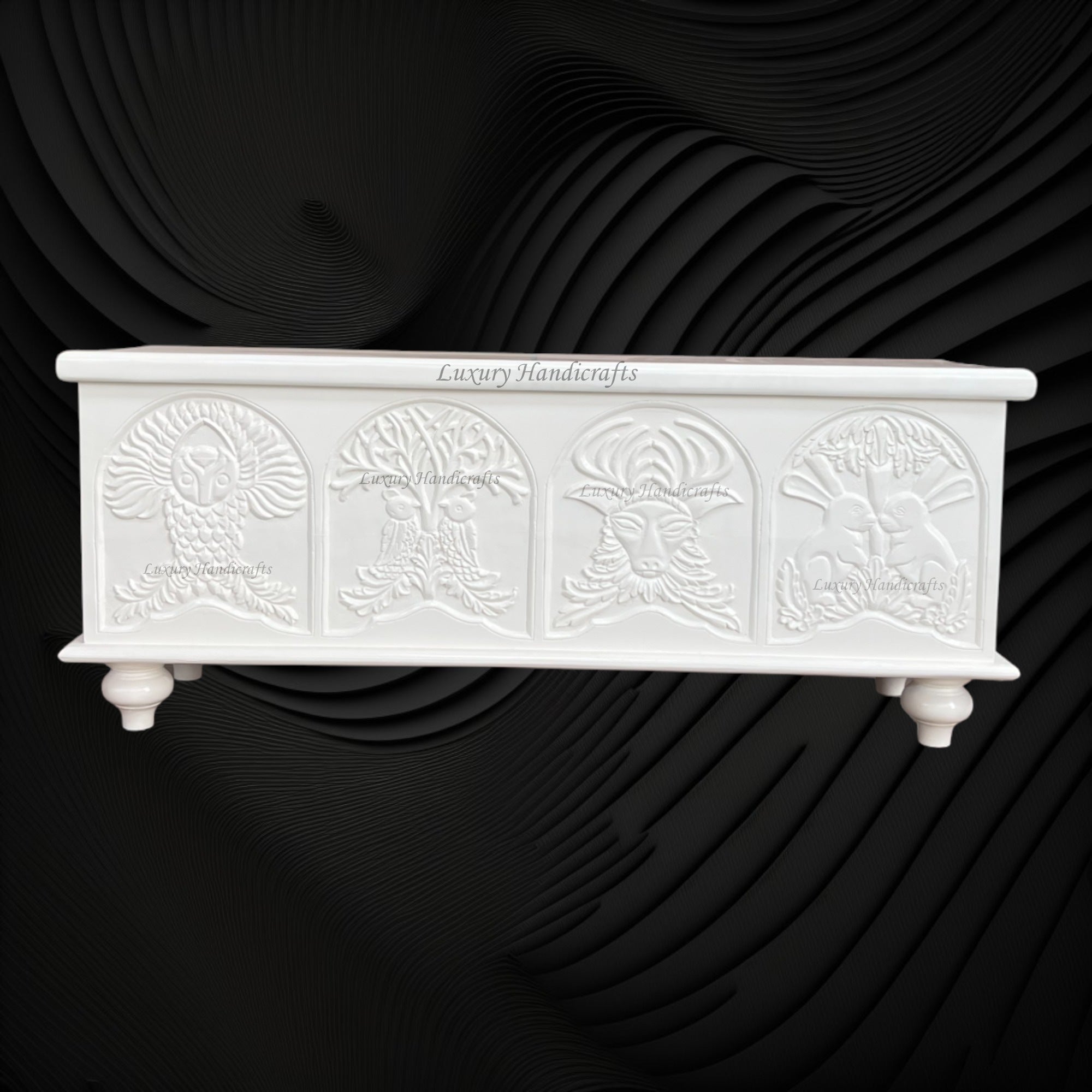 Handcarved Menagerie Trunk White