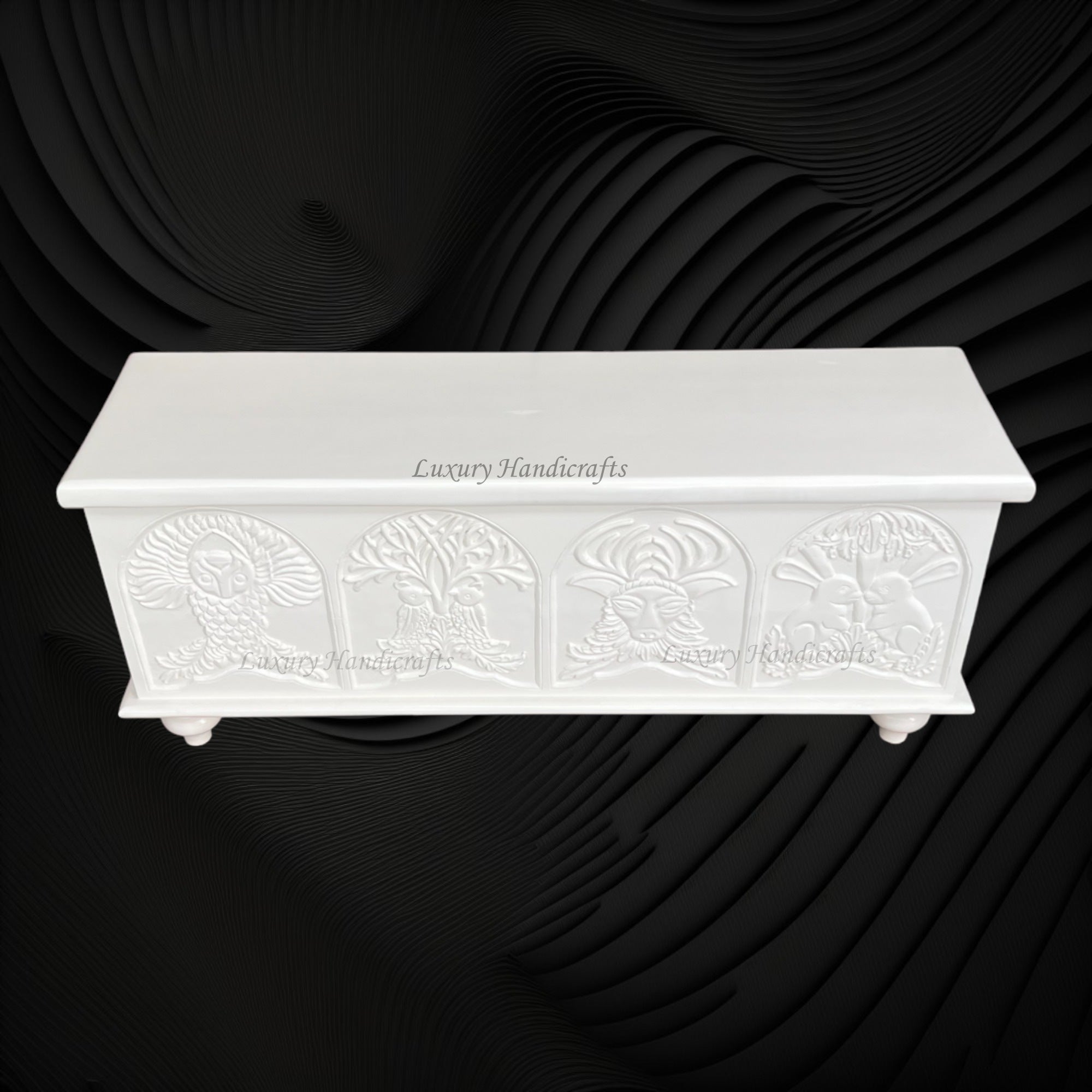 Handcarved Menagerie Trunk White