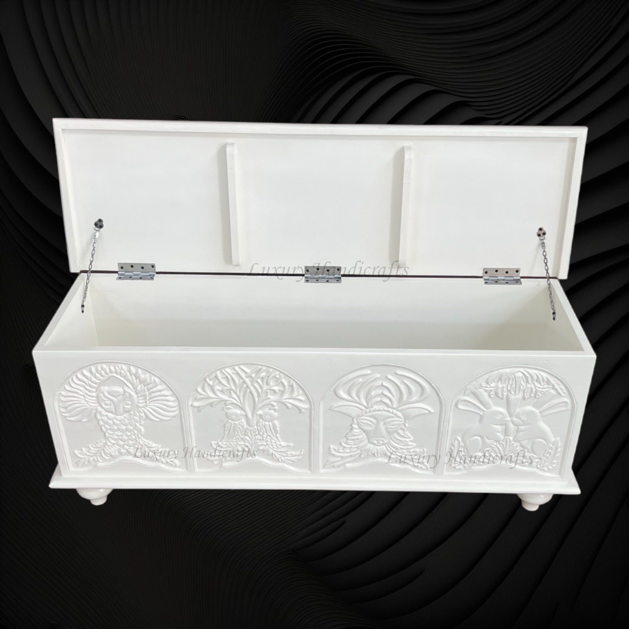 Handcarved Menagerie Trunk White