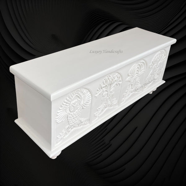 Handcarved Menagerie Trunk White