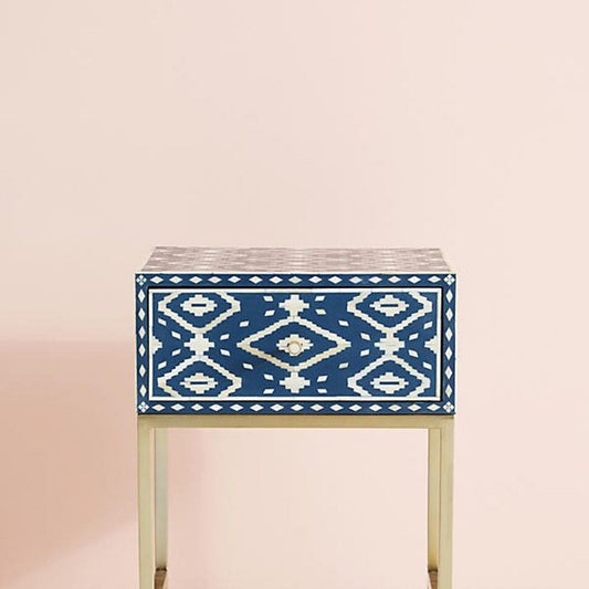 Ikat Bone Inlay Bedside Indigo