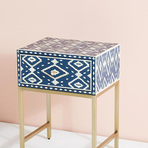 Ikat Bone Inlay Bedside Indigo