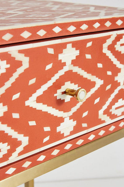 Ikat Bone Inlay Bedside Orange