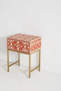 Ikat Bone Inlay Bedside Orange