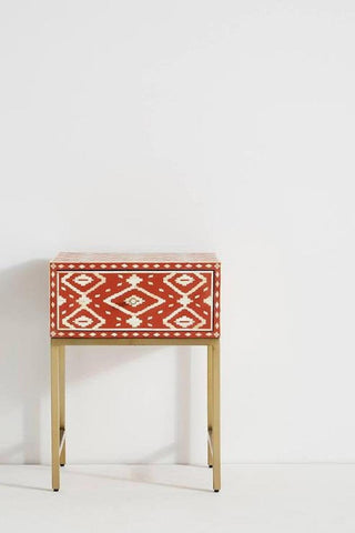 Ikat Bone Inlay Bedside Orange