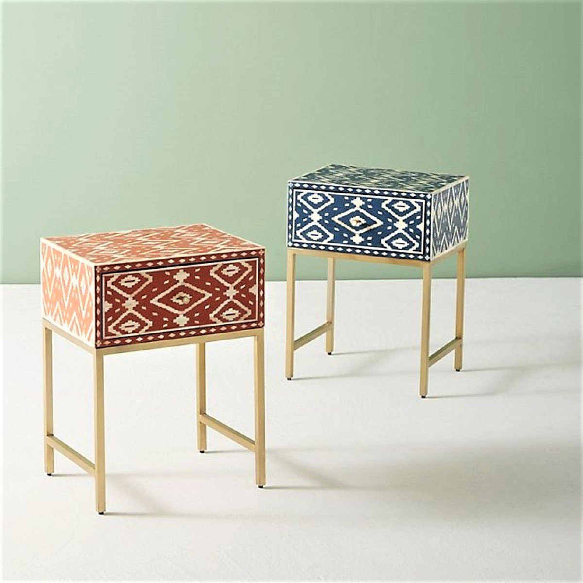 Ikat Bone Inlay Bedside Orange