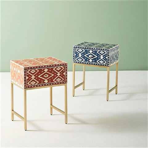 Ikat Bone Inlay Bedside Orange