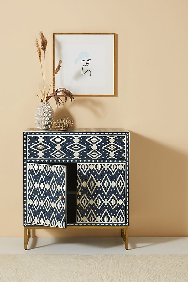 Ikat Bone Inlay Entryway Cabinet Blue