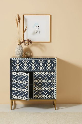 Ikat Bone Inlay Entryway Cabinet Blue