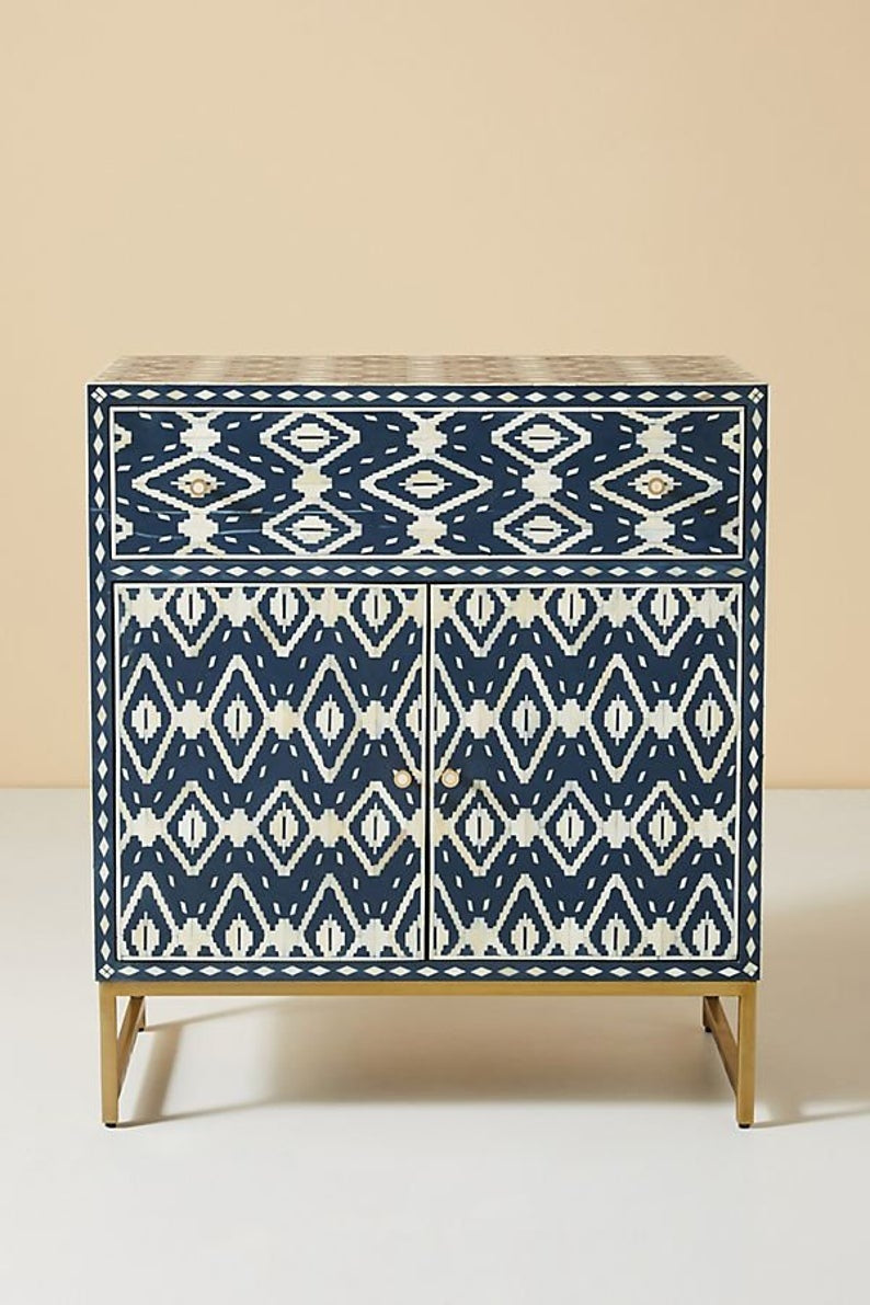Ikat Bone Inlay Entryway Cabinet Blue