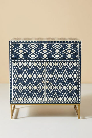 Ikat Bone Inlay Entryway Cabinet Blue