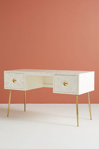 Optical Bone Inlay Desk 2 Drawers White