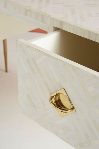 Optical Bone Inlay Desk 2 Drawers White