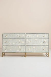 Floral Motif Bone Inlay Chest of 6 Drawers Grey