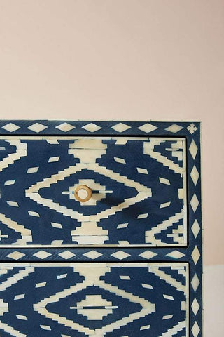 Ikat Bone Inlay 6 Drawers Chest Indigo Blue