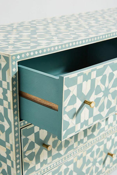Bone Inlay Moroccan Design 6 Drawers Green