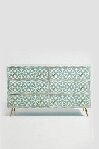 Bone Inlay Moroccan Design 6 Drawers Green