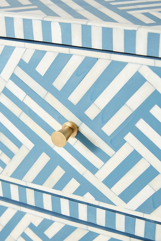 Optical Bone Inlay 9 Drawer Chest Blue