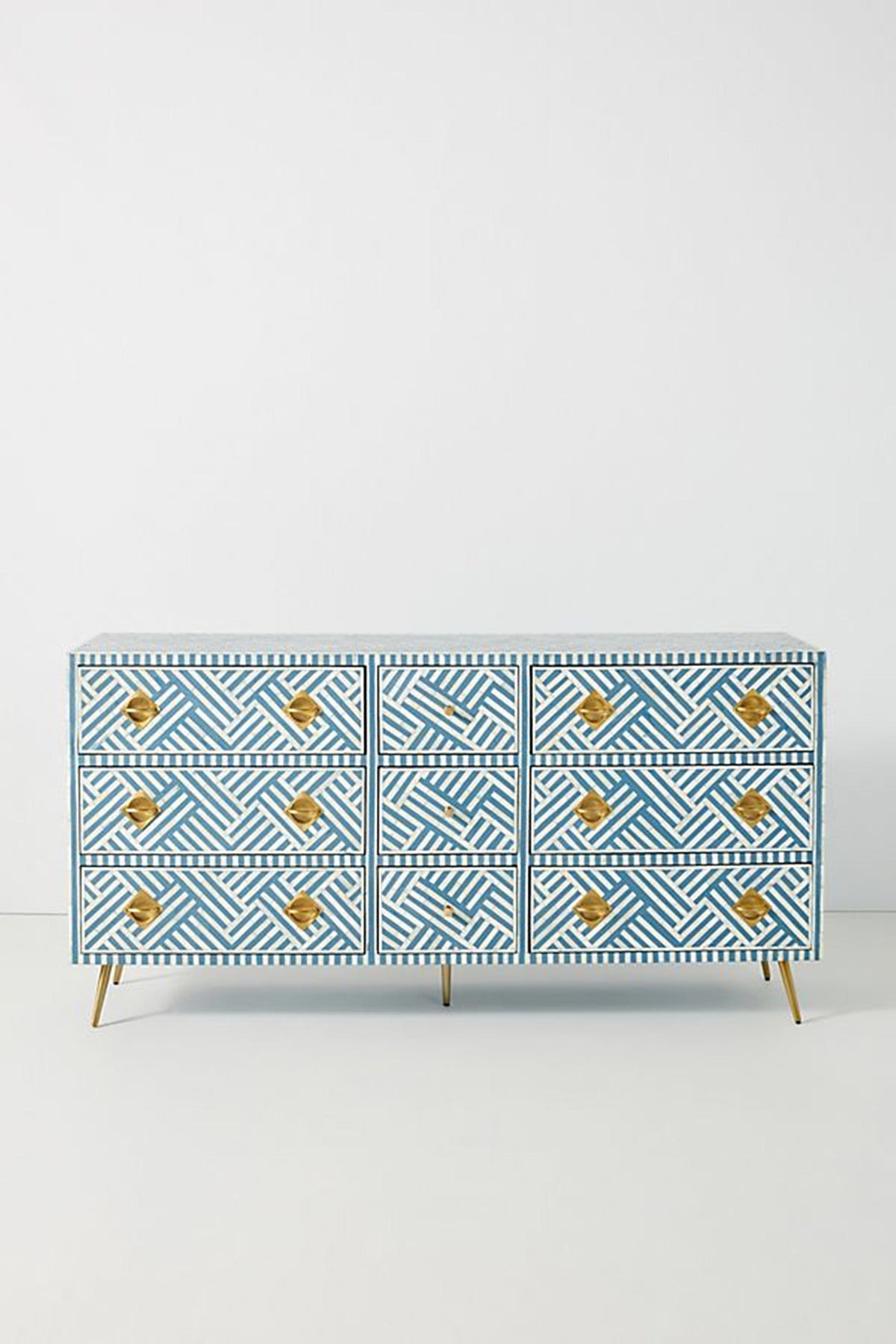 Optical Bone Inlay 9 Drawer Chest Blue