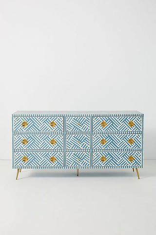 Optical Bone Inlay 9 Drawer Chest Blue