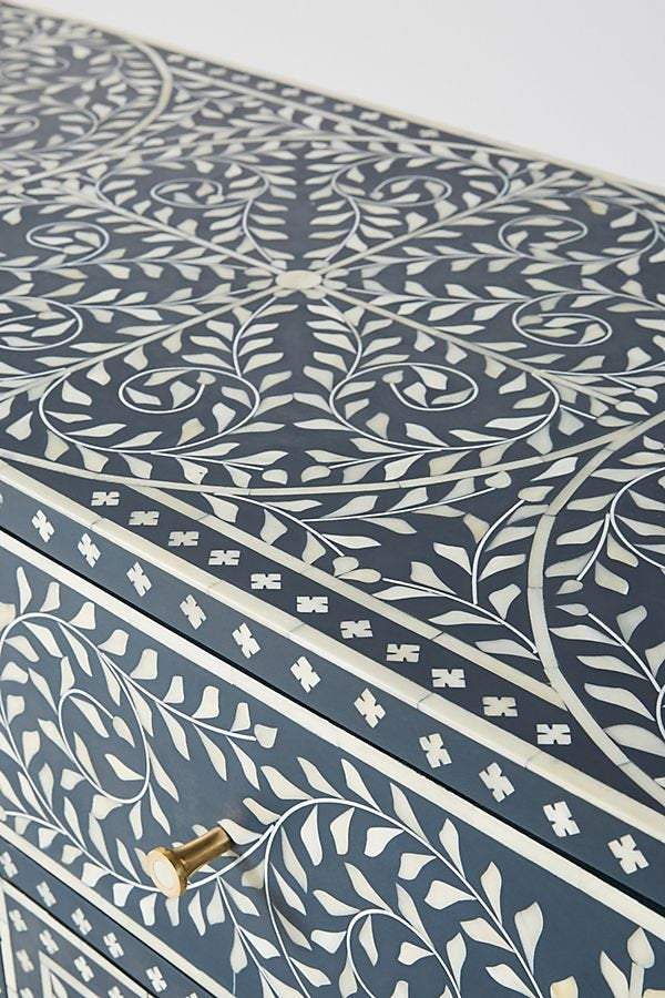 Bone Inlay Scroll Vine Buffet Indigo Blue